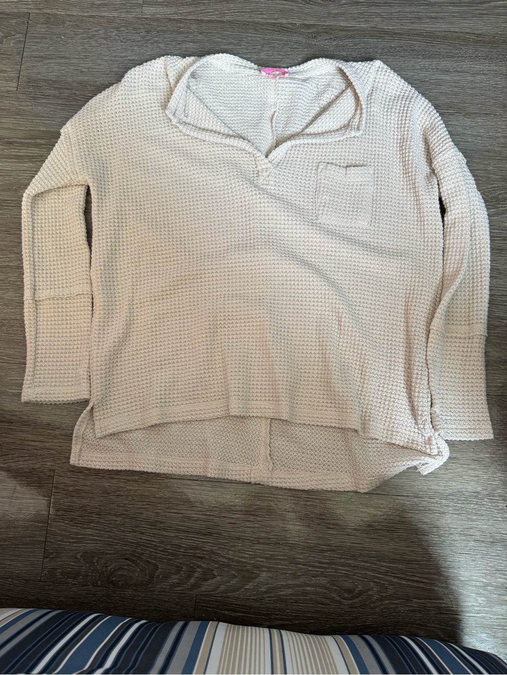 Pink Lily Cream Waffle Knit V-Neck Pullover